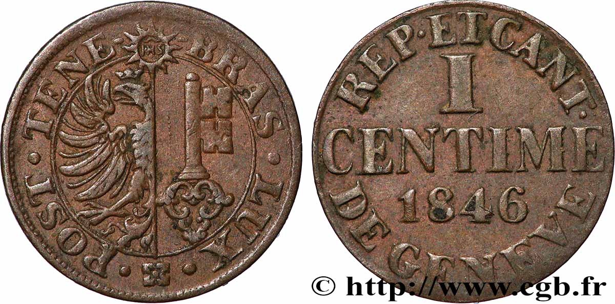SWITZERLAND - REPUBLIC OF GENEVA 1 Centime 1846 XF