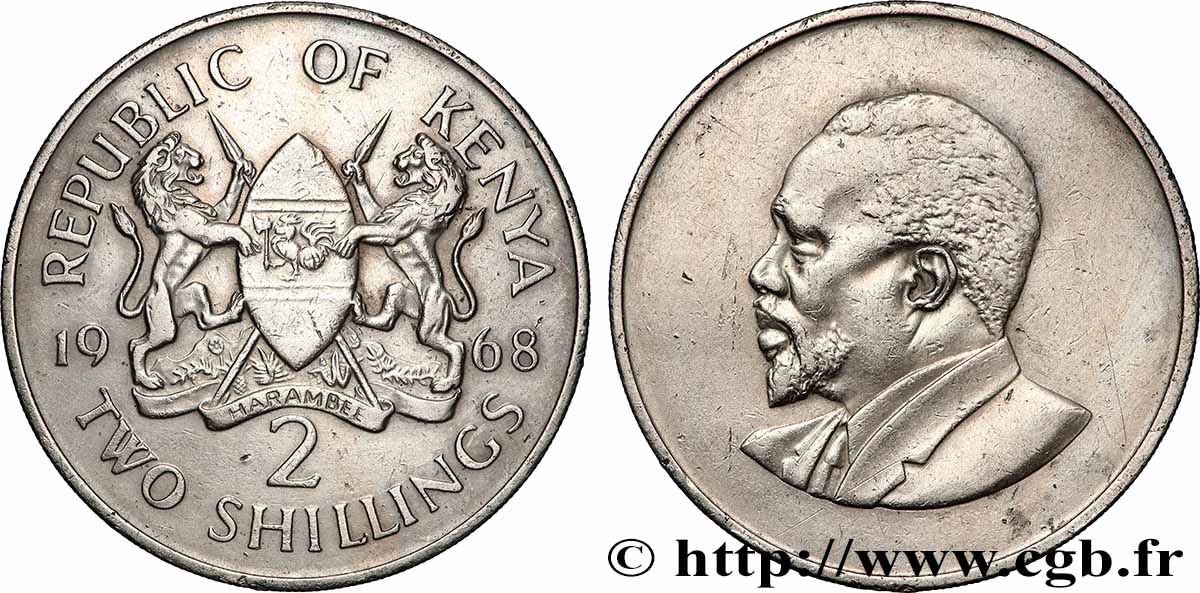 KENYA 2 Shillings emblème Mzee Jomo Kenyatta 1968 Londres TTB