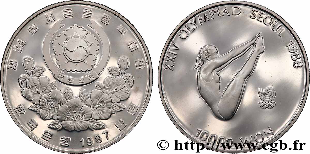 SOUTH KOREA 10000 Won proof XXIV olympiade Séoul 1988 plongeuse 1987 MS