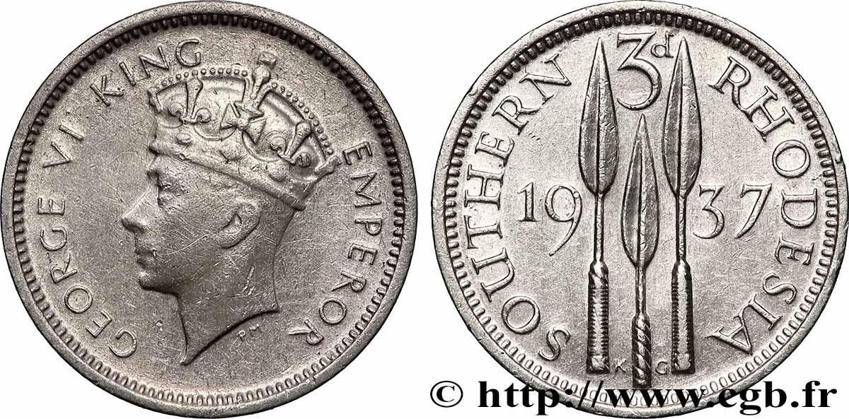 SOUTHERN RHODESIA 3 Pence Georges VI 1937 Londres XF