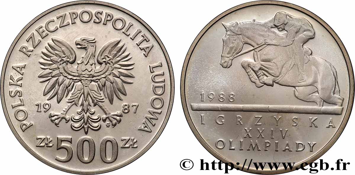 POLAND 500 Zlotych Pr oof XXIVe Olympiades - équitation 1987 Varsovie MS