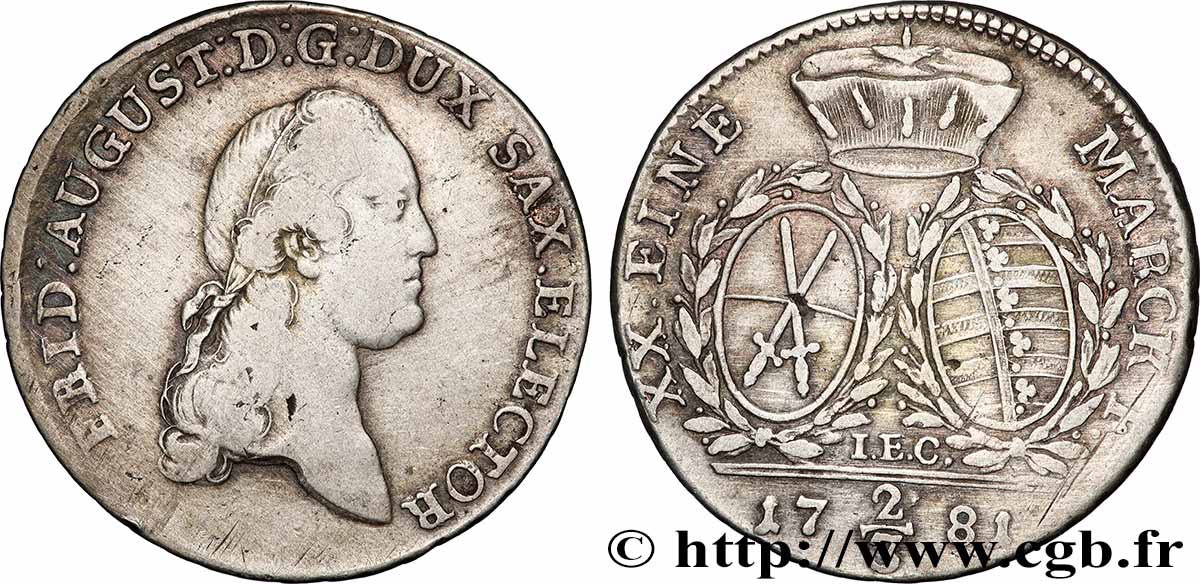GERMANY - SAXONY 2/3 Thaler Frédéric-August III 1781 Leipzig VF/XF