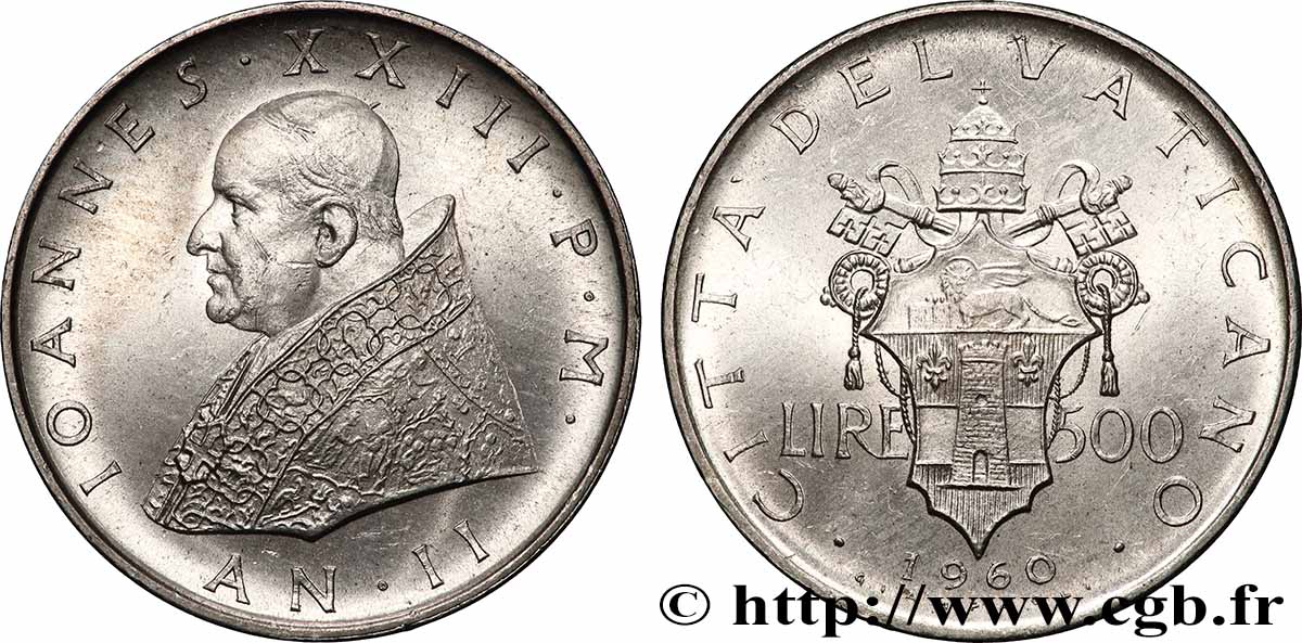 VATICAN AND PAPAL STATES 500 Lire Jean XXIII an II 1960 Rome AU
