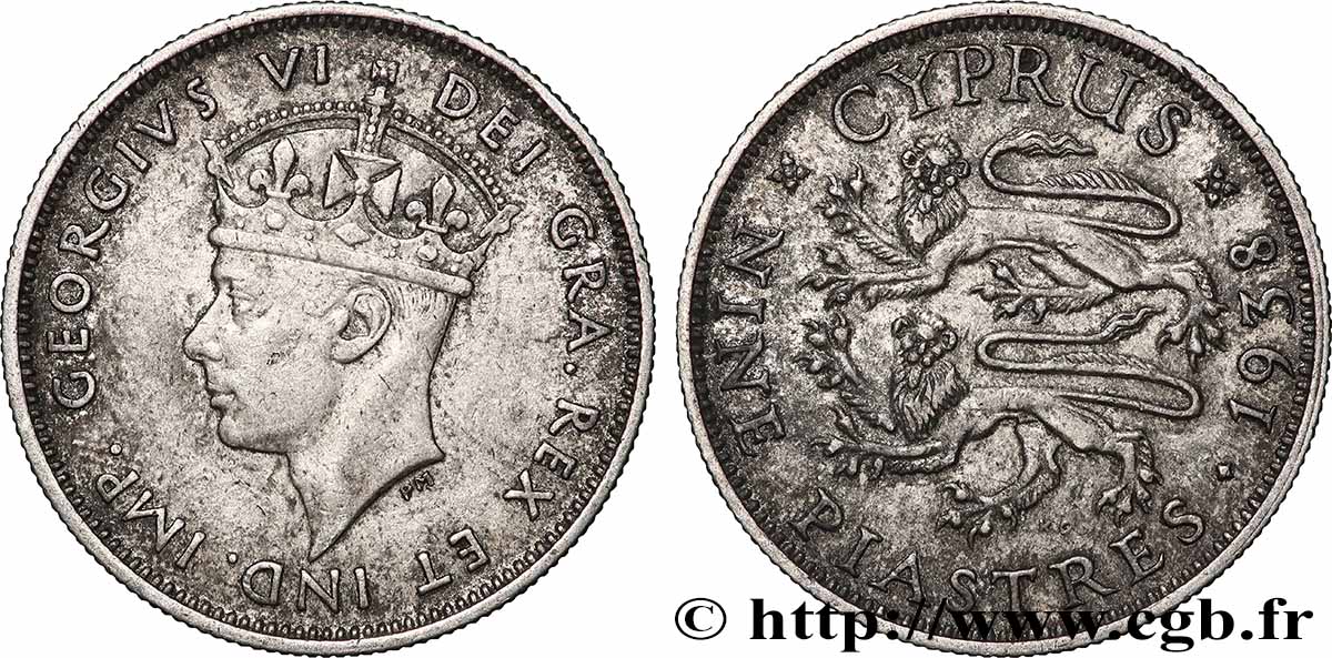 CYPRUS 9 Piastre Georges V 1938 AU
