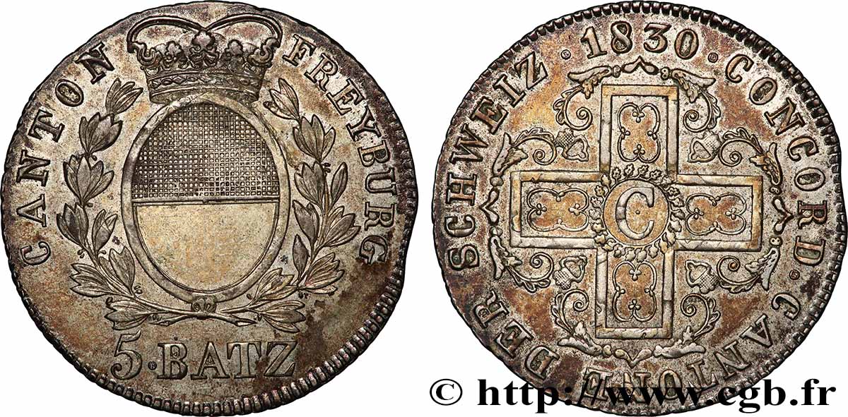 SWITZERLAND - CANTON OF FRIBOURG 5 Batzen - Canton de Fribourg 1830 AU
