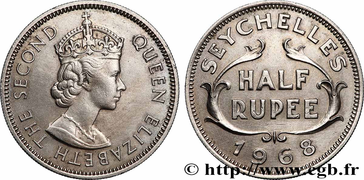 SEYCHELLES 1/2 Rupee Élisabeth II 1968 Londres MBC
