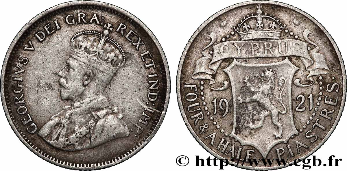 CYPRUS 4 1/2 Piastres Georges V / armes couronnée 1921 VF