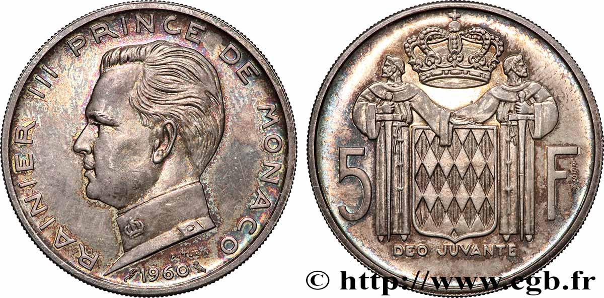 MONACO Essai de 5 Francs en argent Rainier III 1960 Paris MS