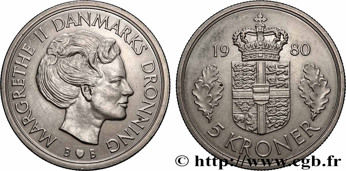 DANEMARK 5 Kroner Margrethe II 1980 Copenhague SUP