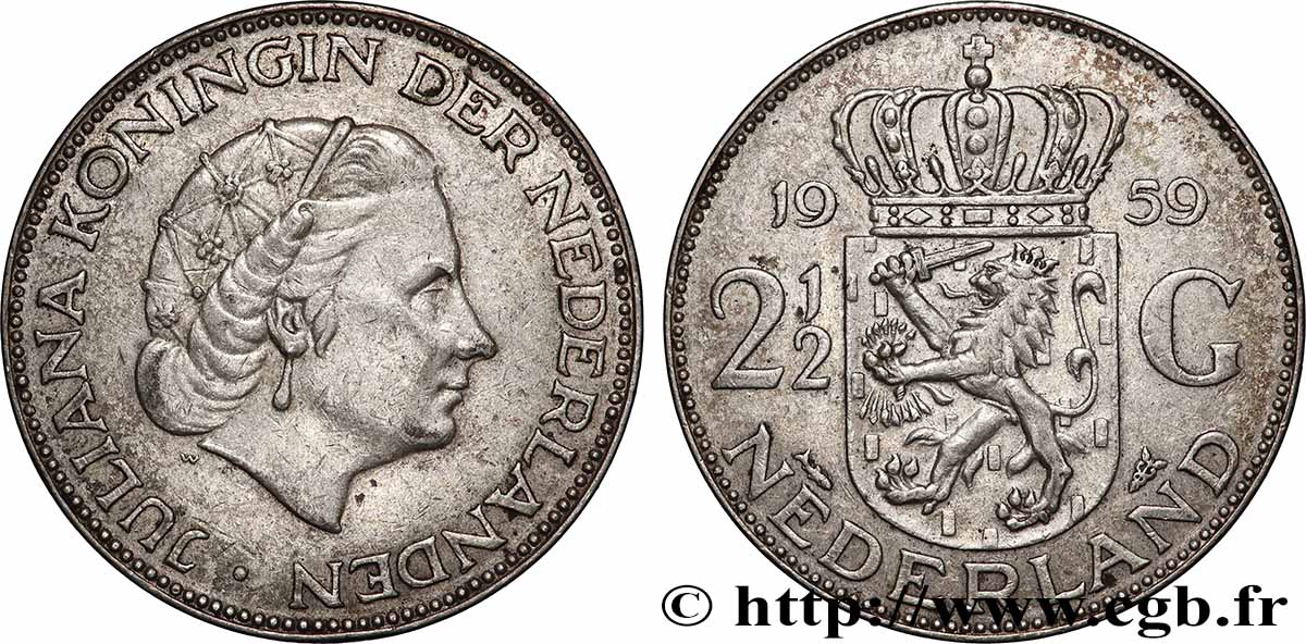 PAíSES BAJOS 2 1/2 Gulden Juliana 1959 Utrecht MBC+