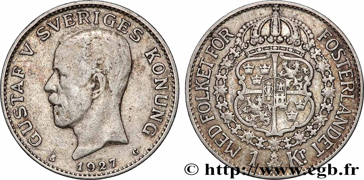SUÈDE 1 Krona Gustave V 1927 Kungsholmen TB+