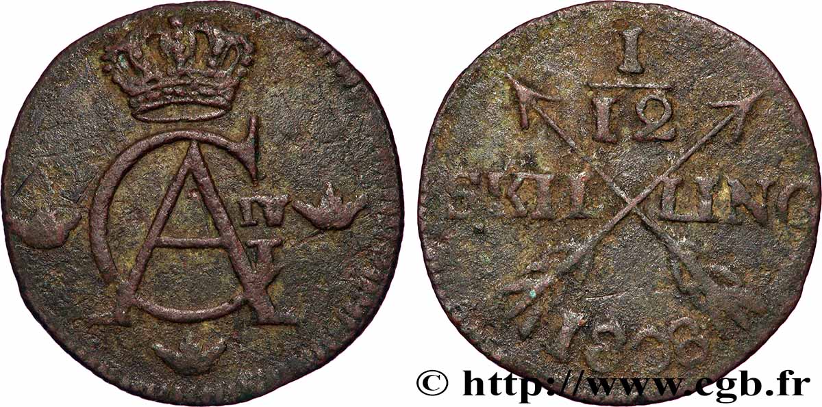 SUÈDE 1/12 Skilling Gustave IV Adolphe 1808 TB+