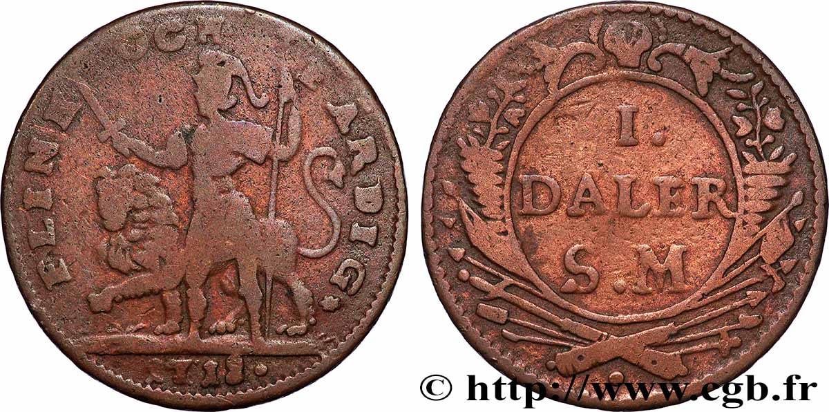 SUÈDE 1 Daler au nom de Charles XII 1718 TB