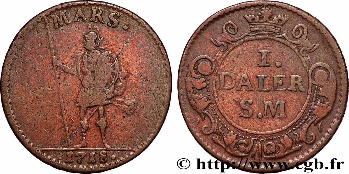SUÈDE 1 Daler “Mars” 1718 TB