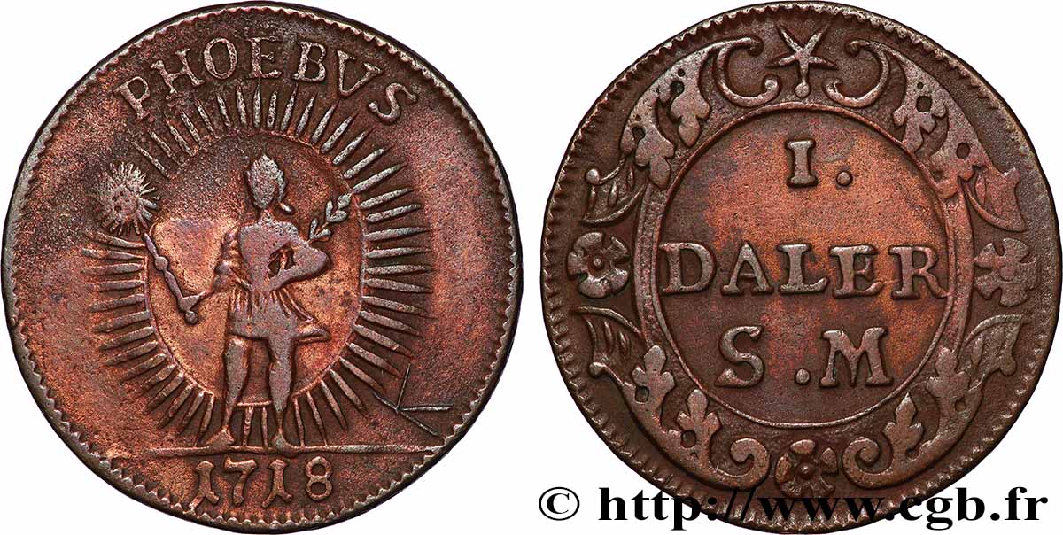 SUÈDE 1 Daler “Apollon” 1718 TB+