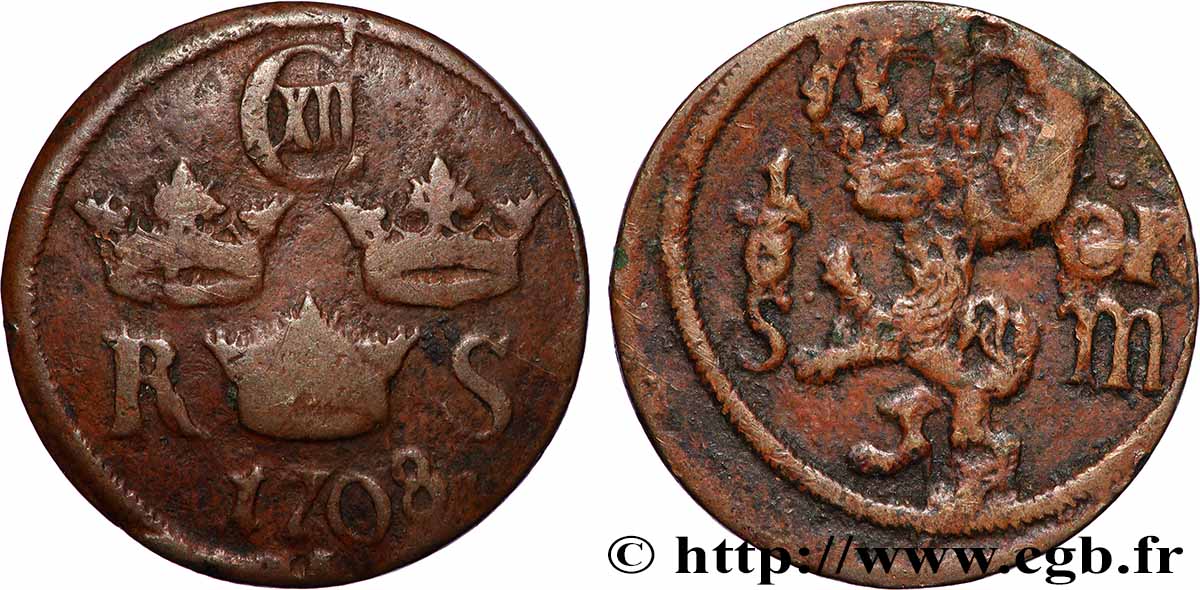 SWEDEN 1/6 Ore Charles XII 1708 VF