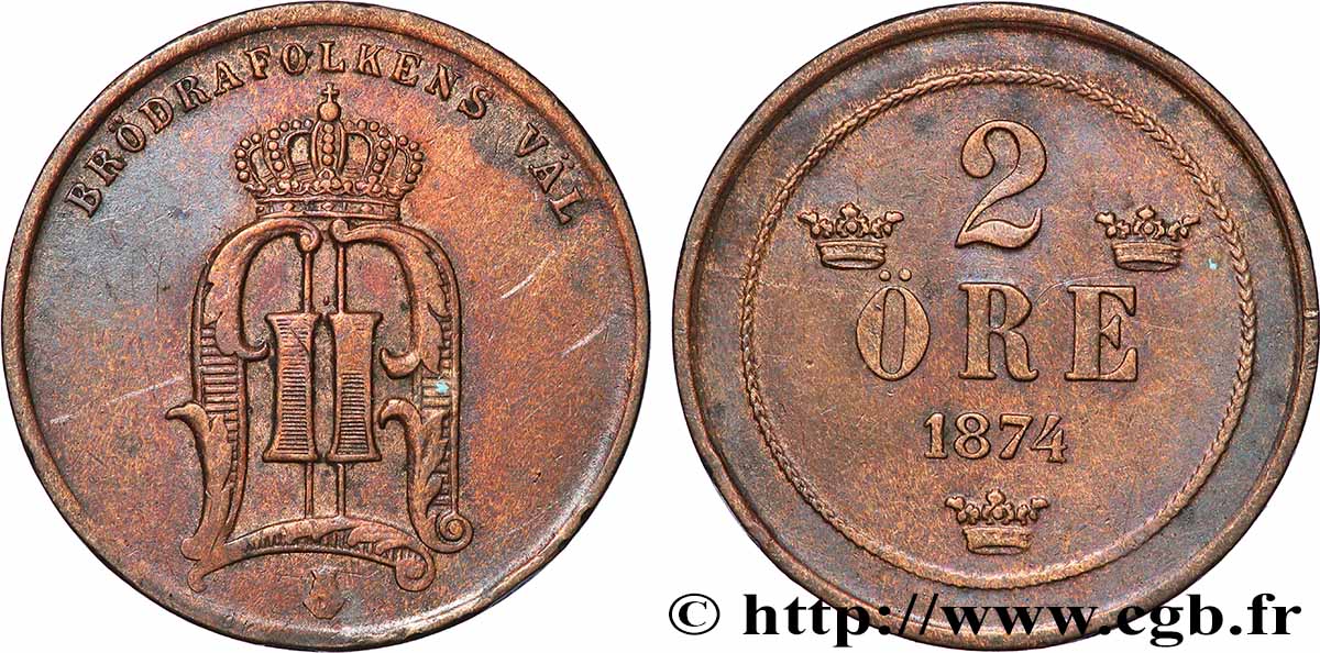 SVEZIA 2 Ore Oscar II 1874 BB