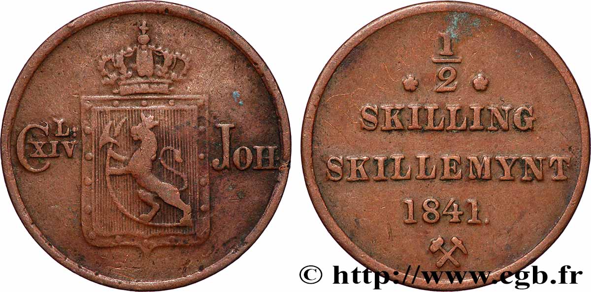NORVEGIA 1/2 Skilling Charles XIV Jean 1841 BB