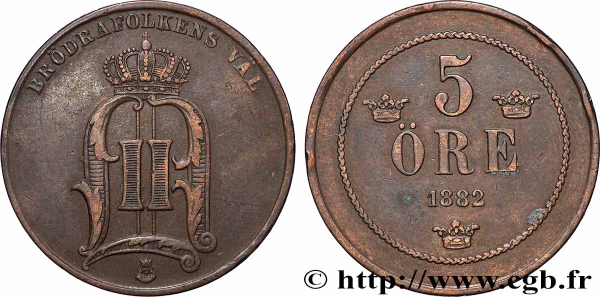 SCHWEDEN 5 Ore Oscar II 1882 SS