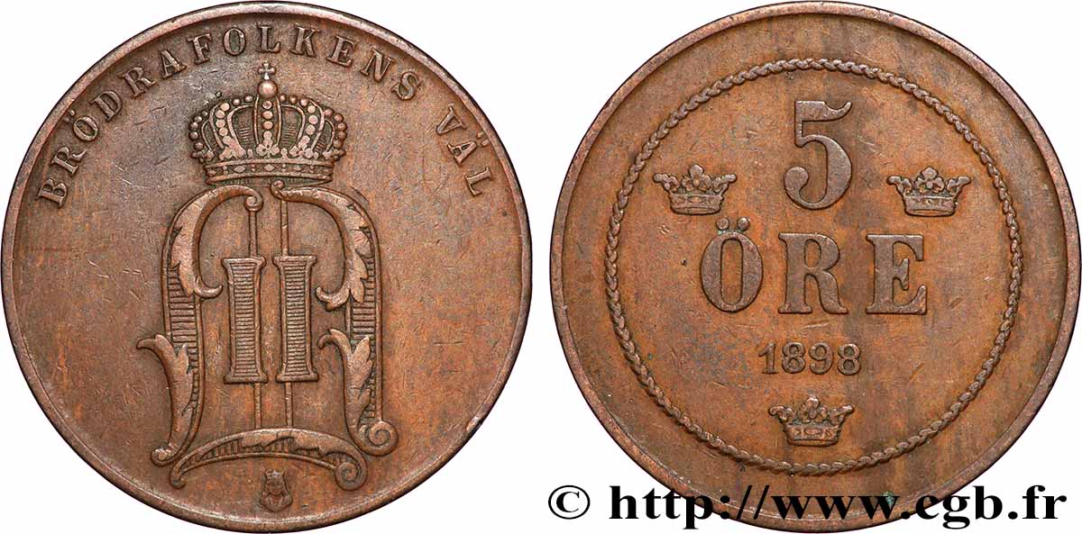 SUECIA 5 Ore Oscar II 1898 Kungsholmen MBC