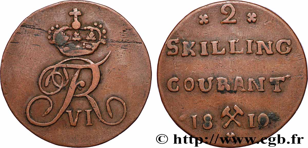 NORWAY 2 Skilling Frédéric VI 1810 Kongsberg XF