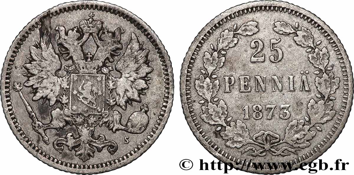 FINLANDIA 25 Pennia aigle bicéphale 1873 Helsinki BB