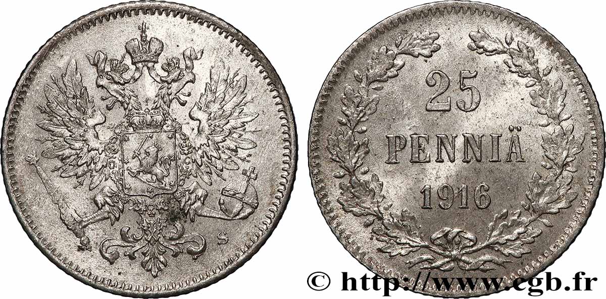 FINLAND 25 Pennia Grand-Duché de Finlande 1916 Helsinki AU