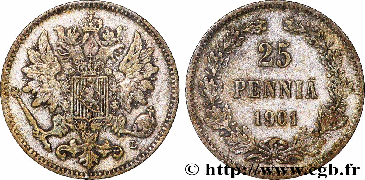 FINNLAND 25 Pennia aigle bicéphale 1901 Helsinki SS