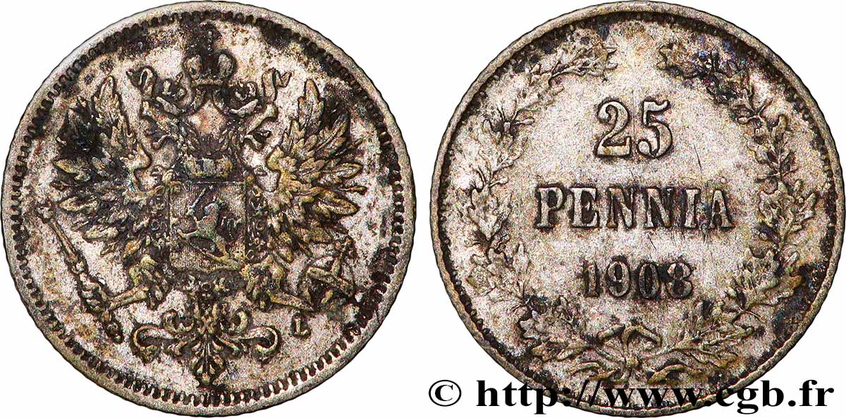 FINNLAND 25 Pennia aigle bicéphale 1908 Helsinki SS