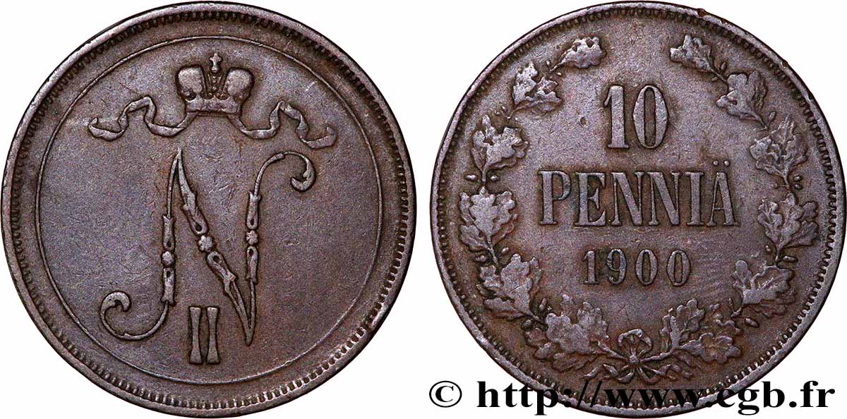 FINLAND 10 Pennia monogramme Tsar Nicolas II 1900 XF