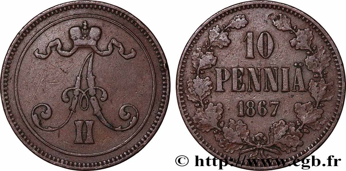 FINLAND 10 Pennia 1867 Helsinki XF