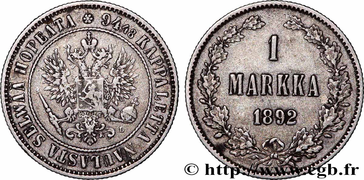 FINLAND 1 Markkaa 1892 Helsinki XF