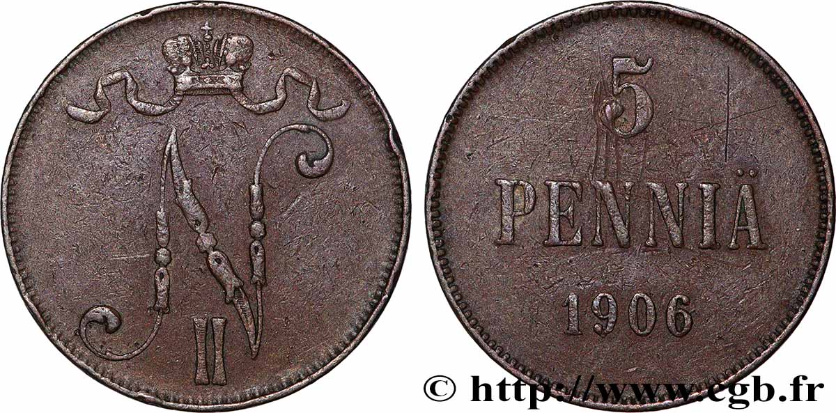 FINLANDIA 5 Pennia Nicolas II 1906 BB
