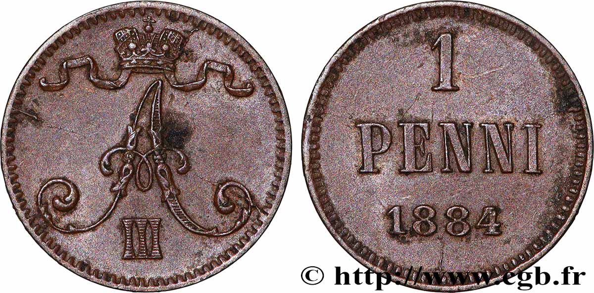 FINLANDIA 1 Penni monogramme Tsar Alexandre III 1884 q.SPL