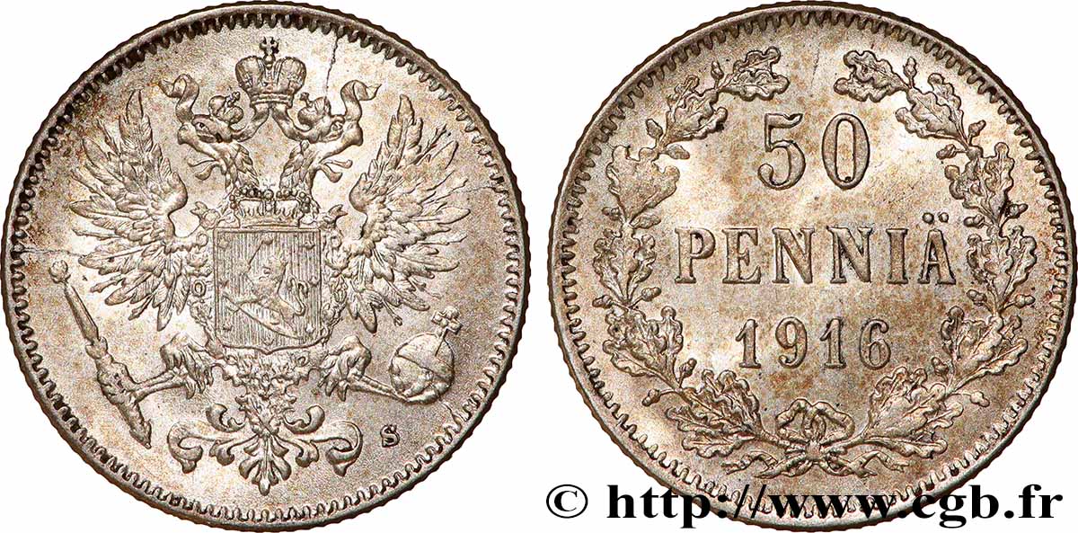 FINLAND 50 Pennia 1916 Helsinki AU