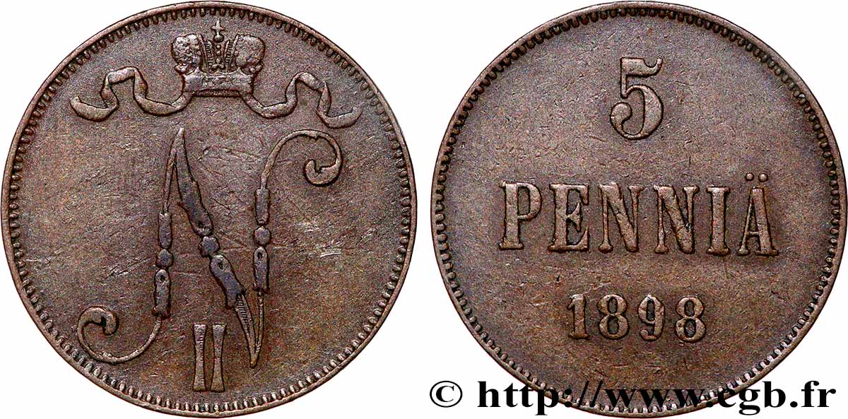 FINLAND 5 Pennia monogramme Tsar Nicolas II 1898 XF