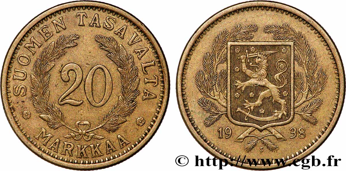FINLAND 20 Markkaa 1938 Helsinki AU