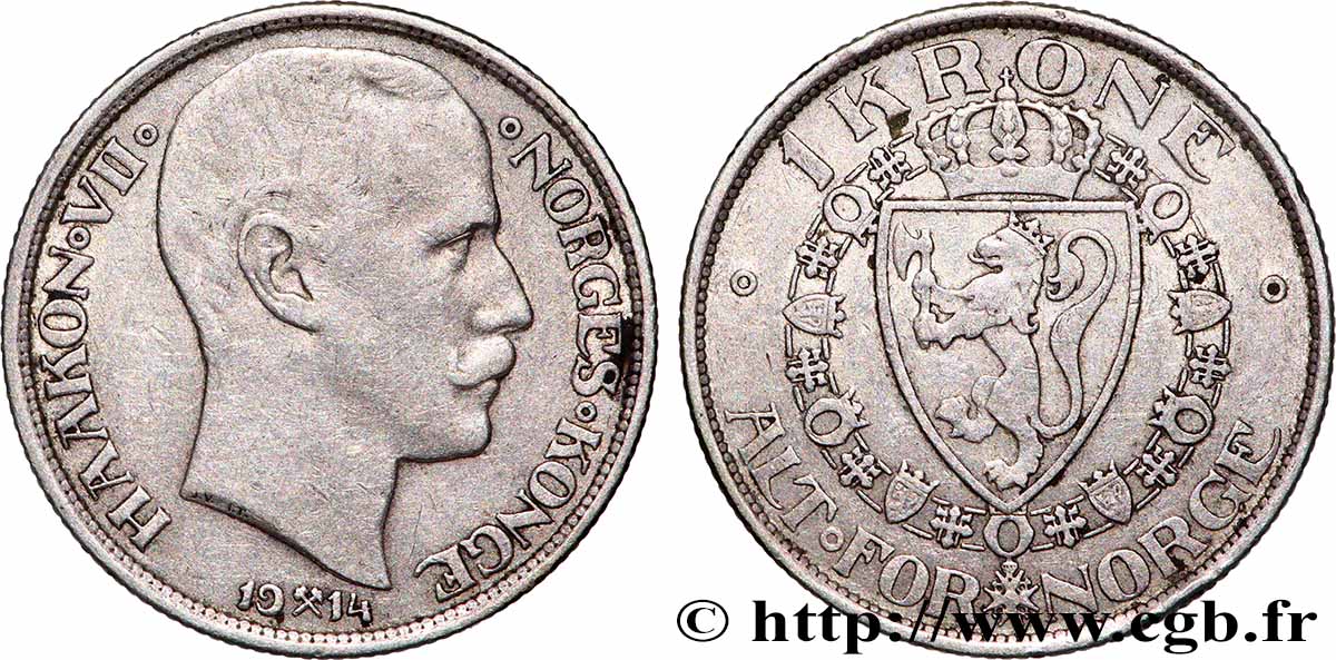 NORWAY - KINGDOM OF NORWAY - HAAKON VII 1 Krone 1917 Oslo XF