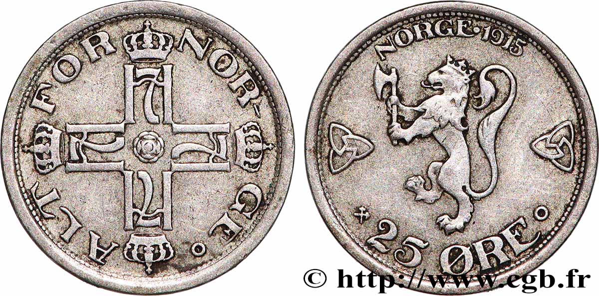NORWAY - KINGDOM OF NORWAY - HAAKON VII 25 Ore 1915 XF