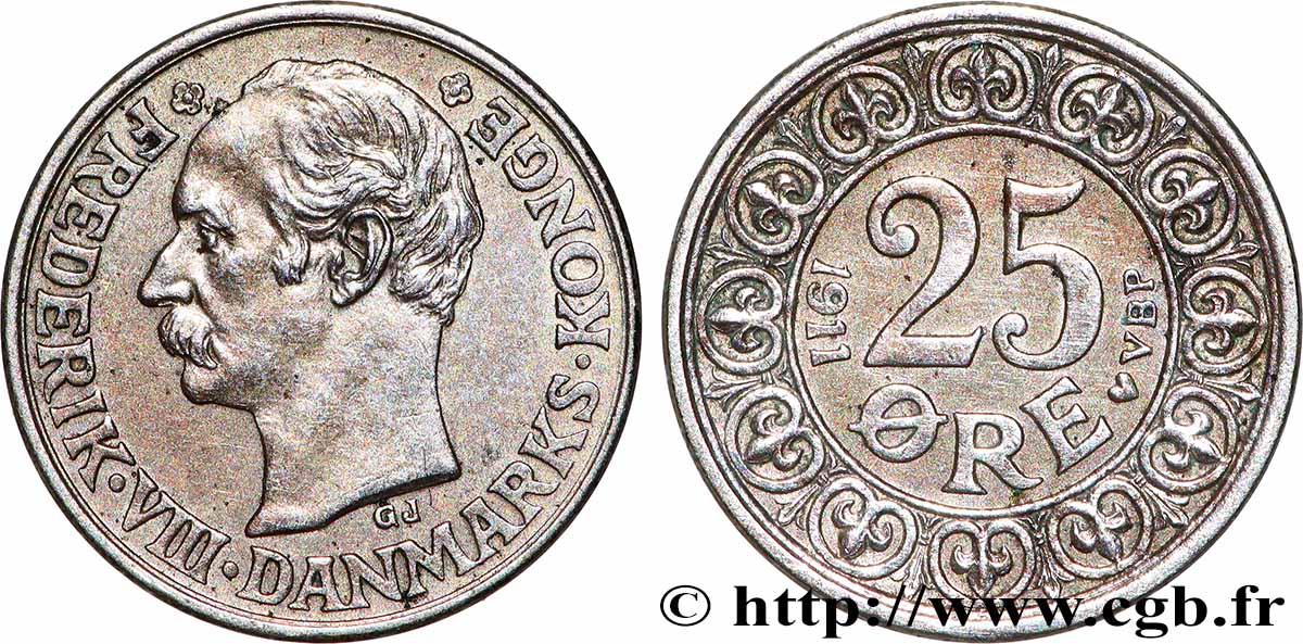 DINAMARCA 25 Ore Frédéric VIII 1911 Copenhague BB