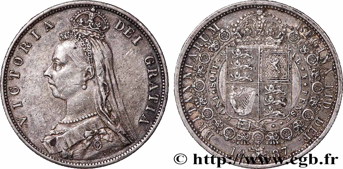 GRAN BRETAGNA - VICTORIA 1/2 Crown Victoria buste du jubilé 1887 Londres q.SPL