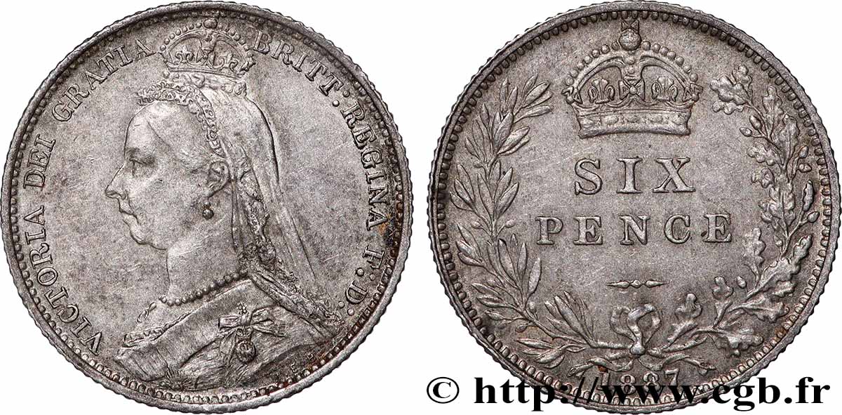 ROYAUME-UNI 6 Pence Victoria buste du Jubilé 1887 TTB+