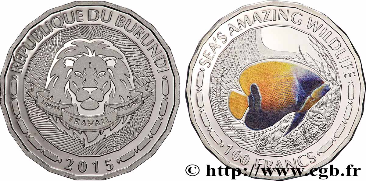 BURUNDI 100 Francs Pomacanthus Navarchus 2015 MS