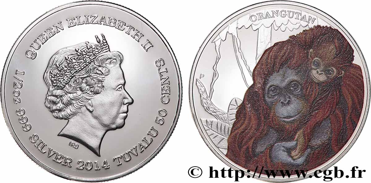 TUVALU 50 Cents Proof Orang-outan 2014 MS
