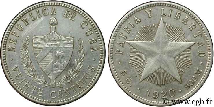 CUBA 20 Centavos emblème / étoile 1920  SUP 