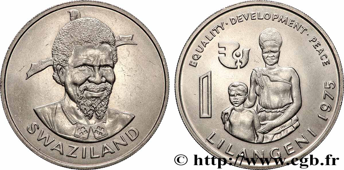 SWAZILAND 1 Lilangeni Roi Sobhuza II - Année internationale de la femme des Nations unies 1975 Llantrisant SUP