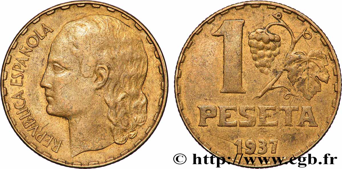 ESPAGNE 1 Peseta monnayage républicain 1937 Castellón de la Plana TB+