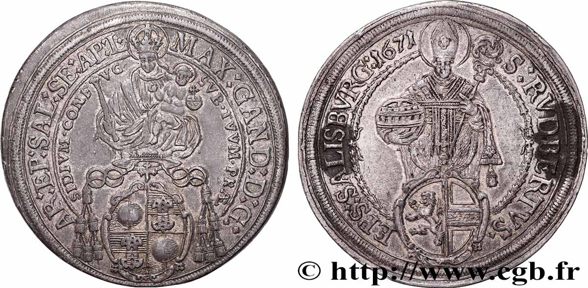 AUTRICHE - ARCHEVÊCHÉ DE SALZBOURG - MAXIMILIEN GANDOLPHE COMTE DE KÜENBURG Thaler 1671 Salzbourg AU