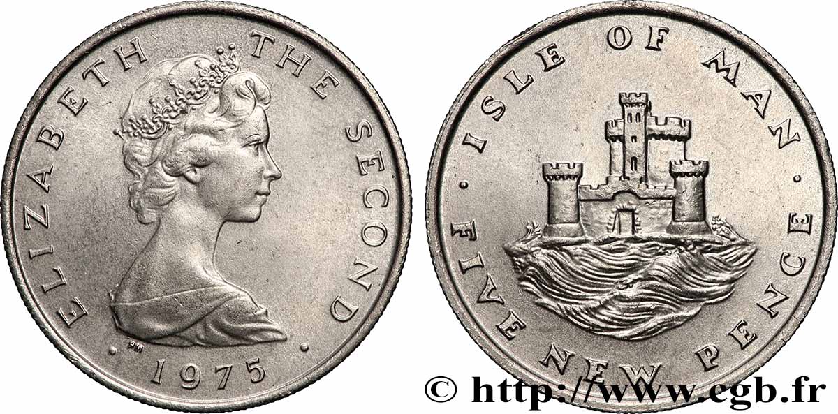 ISLE OF MAN 5 Pence (Five New Pence) Elisabeth II / château 1975 Pobjoy Mint AU