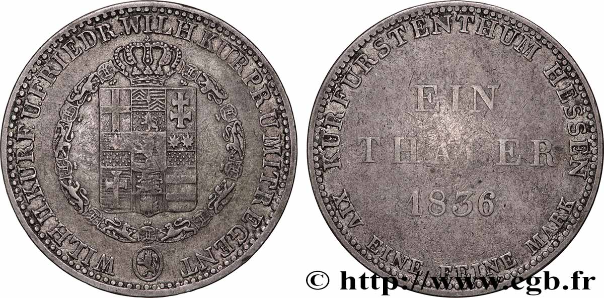 ALLEMAGNE - HESSE Thaler Hesse-Cassel 1836 TB+